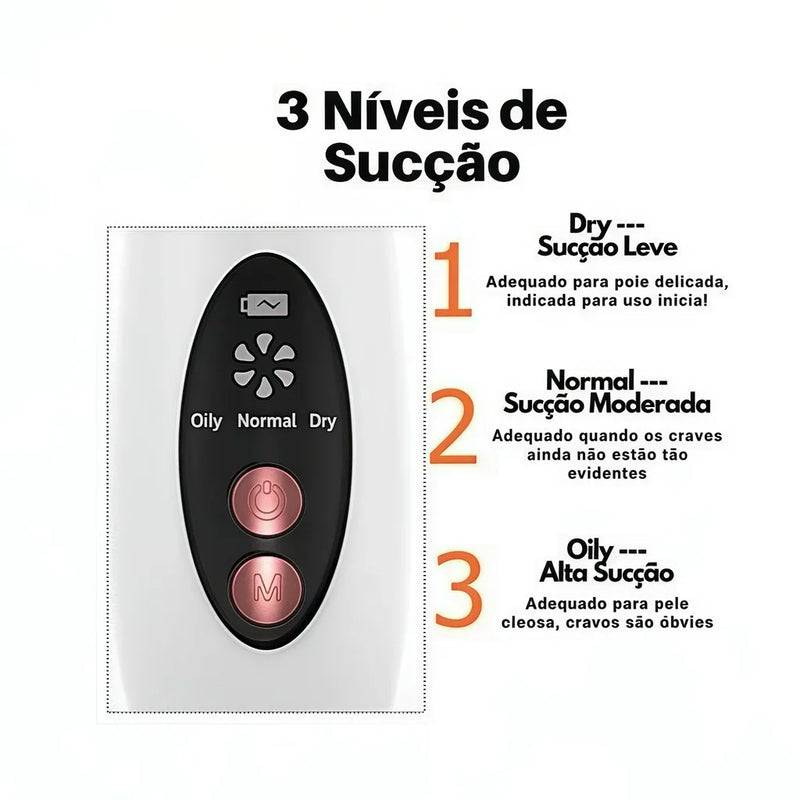 Removedor de poros elétrico recarregável via USB com 6 pontas de limpeza