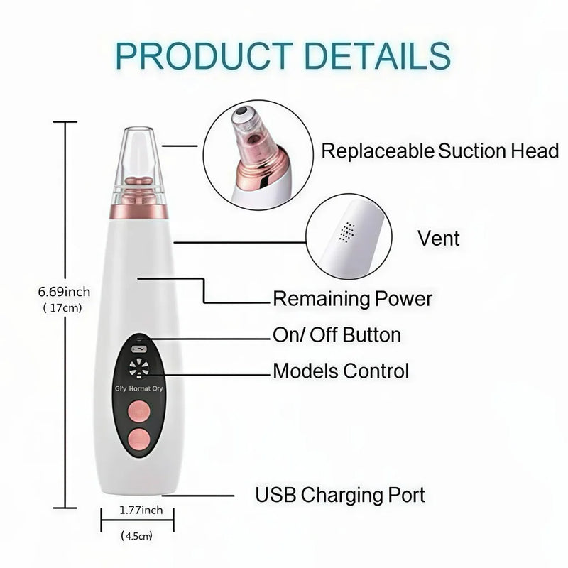 Removedor de poros elétrico recarregável via USB com 6 pontas de limpeza